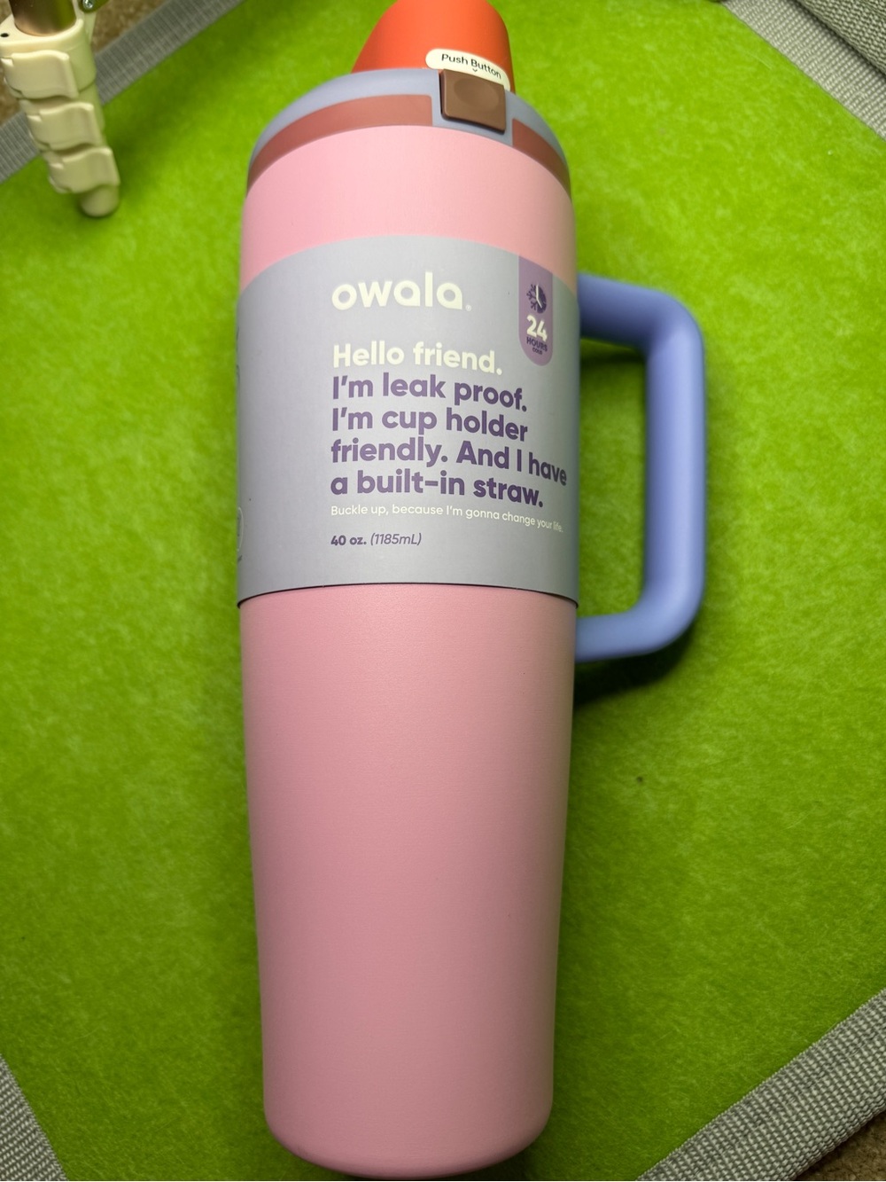 Owala 40 oz Pink Travel Tumbler with Handle and Built-In Straw